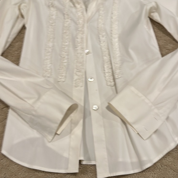 Theory button down stretch blouse with ruffle detail - Picture 4 of 5